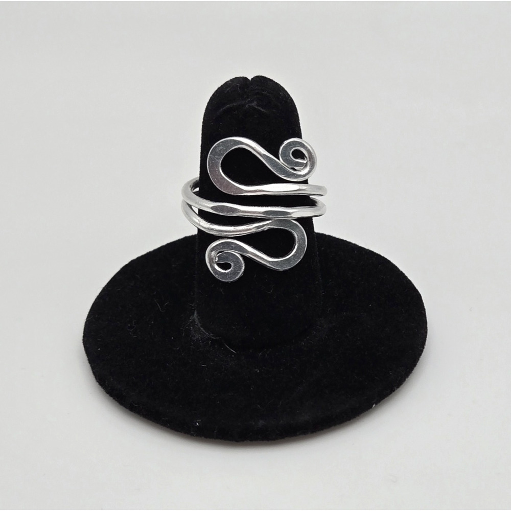 Snake Ring Silvertone Scroll Hammered Metal Swirl Modern Artisan Boho Size 6.25 - Picture 2 of 11